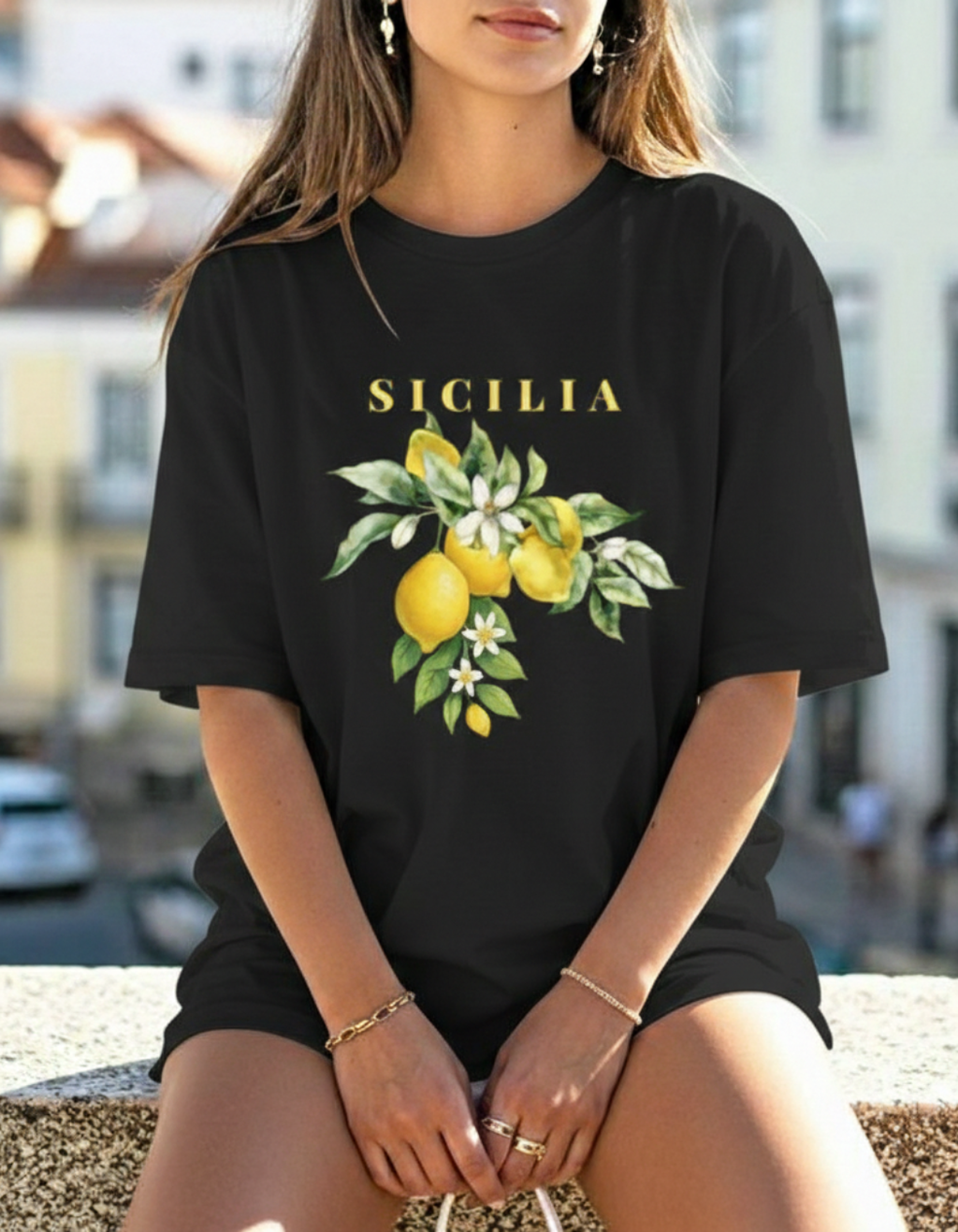 SICILIA BLACK OVERSIZED T-SHIRT